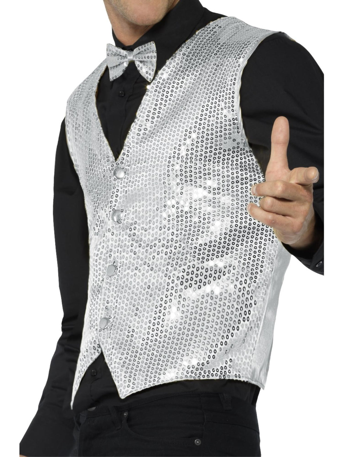Smiffys PARTY Sequin Waistcoat, Silver CS für Unisex