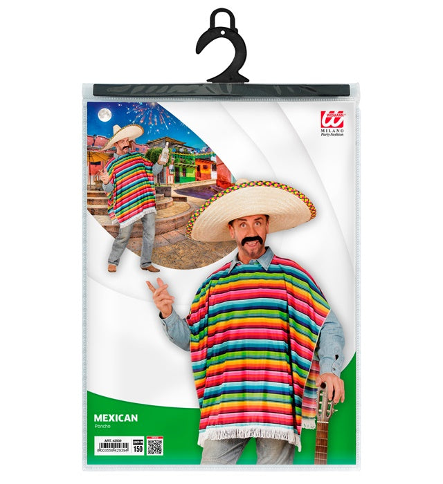 Bunter Mexikaner Poncho mit traditionellem Muster für Fasnacht und Karneval