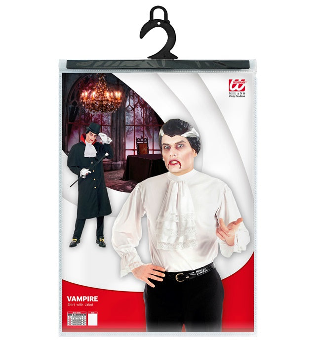 Schwarzes Vampir-Hemd mit weißem Jabot für Halloween und Fasnacht