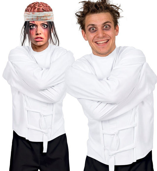 Zwangsjacke Kostüm für Halloween und Fasnacht auf weißem Hintergrund