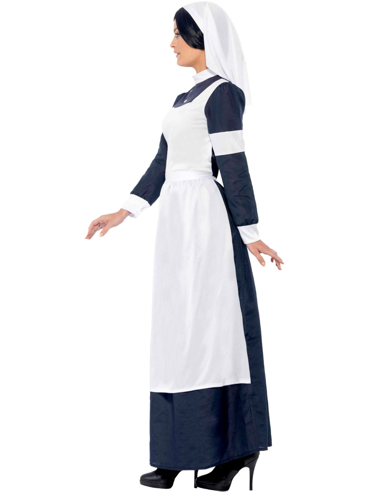 Smiffys Great War Krankenschwester-Kostüm in Weiss für Damen mit Kleid und Headpiece – Seitenansicht