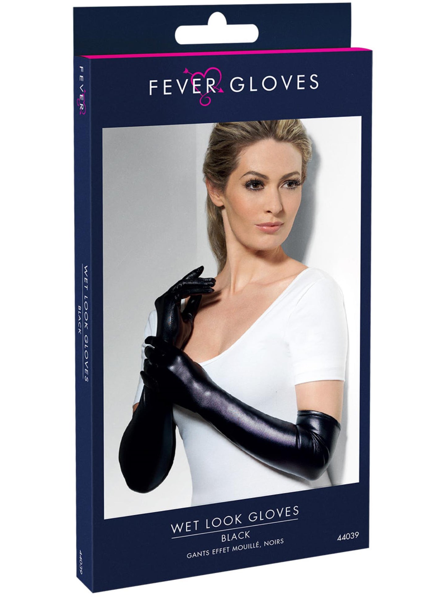 Smiffys FEVER Gloves, Wet Look, Black für Damen