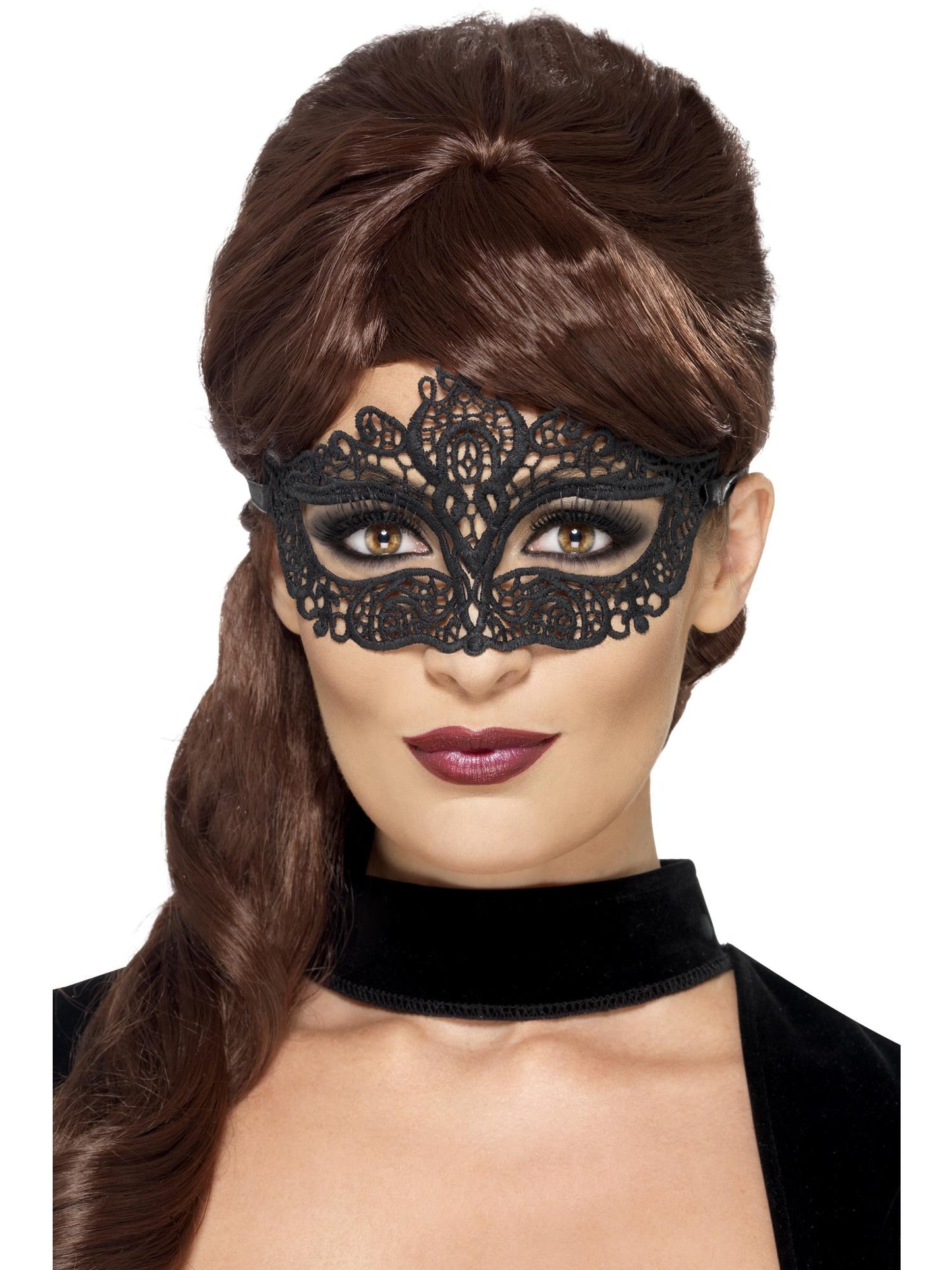 Smiffys MASQUERADE Embroidered Lace Filigree Eyemask, Black für Unisex