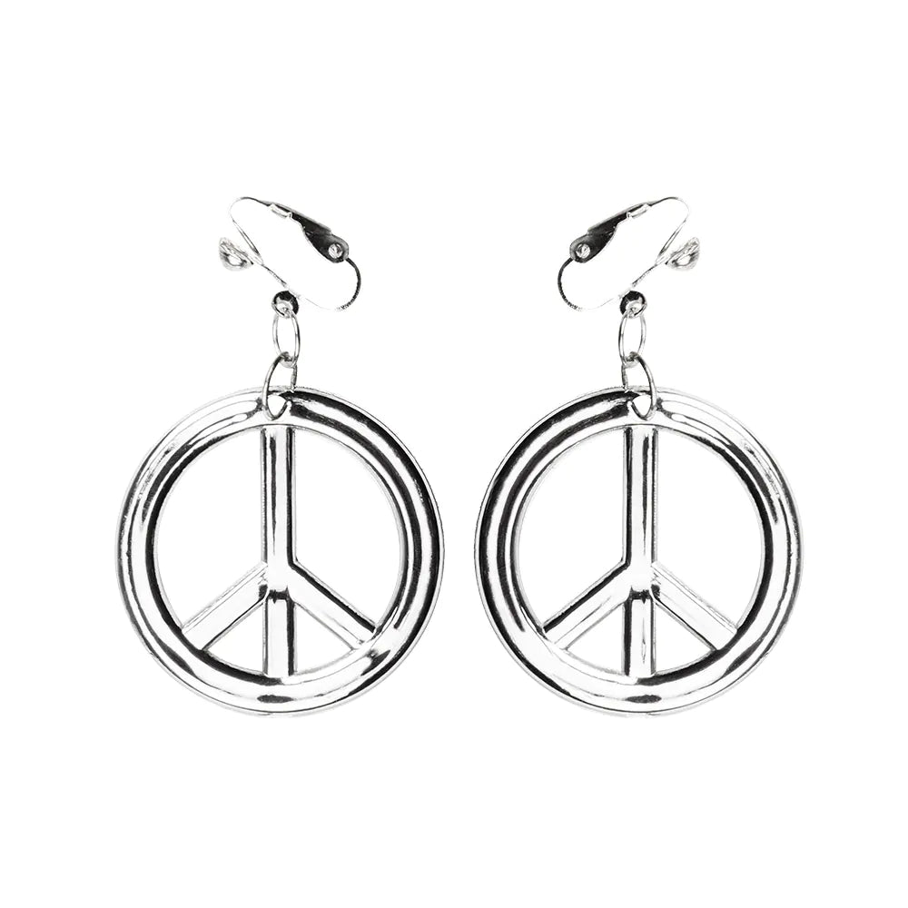 Halskette und Ohrringe Peace Zeichen an Kordel