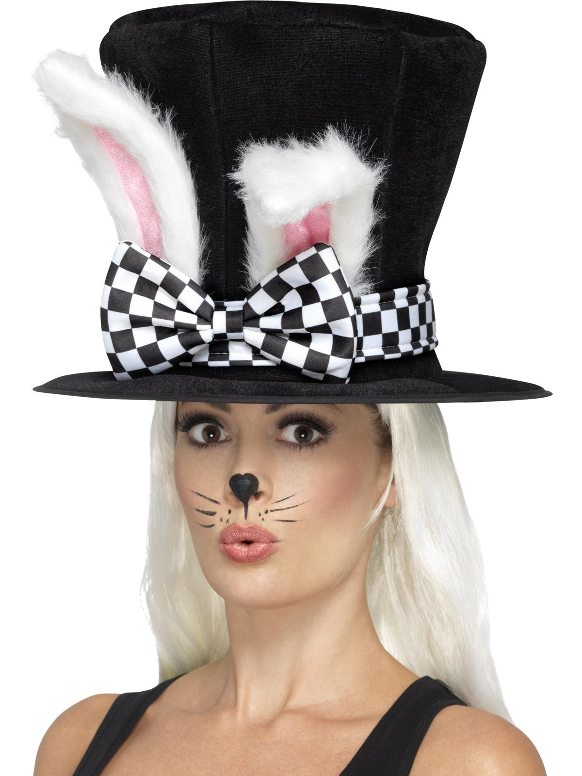 Smiffys ALICEWOND Tea Party March Hare Top Hat, Black & White für Unisex