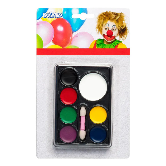 Boland Schmink Palette Fettschminkfarbe Clown mit 7 Dosen und Applikator – Produktansicht