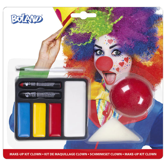 Boland Schminkset Clown mit roter Clownsnase und Schminkfarben – Produktansicht
