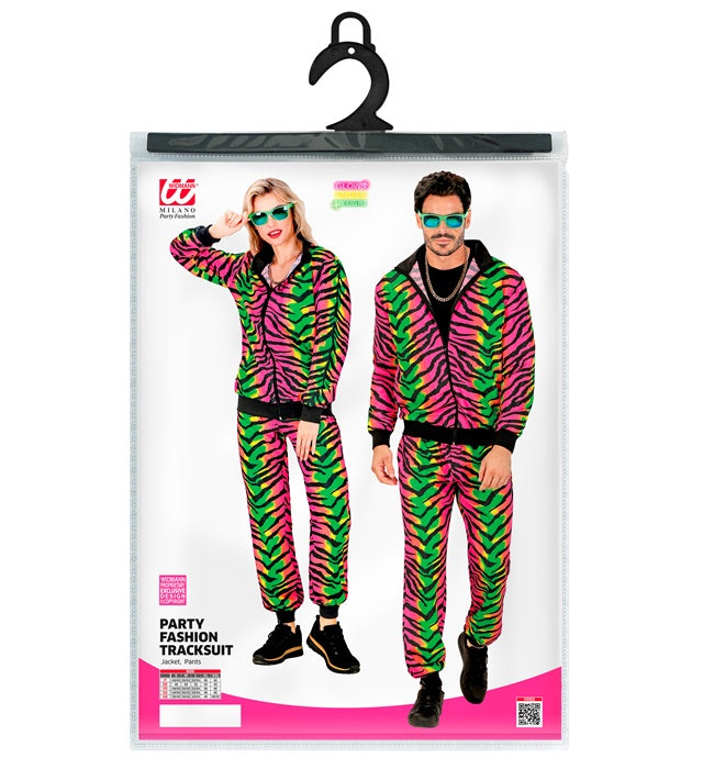 Neon Rave Trainingsanzug mit buntem Tiermuster, Oberteil und Hose