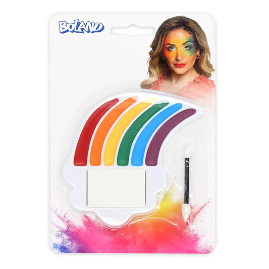 Boland Schmink Palette Regenbogen (Fettschminkfarben, Schwamm, doppelter Applikator) – Produktansicht
