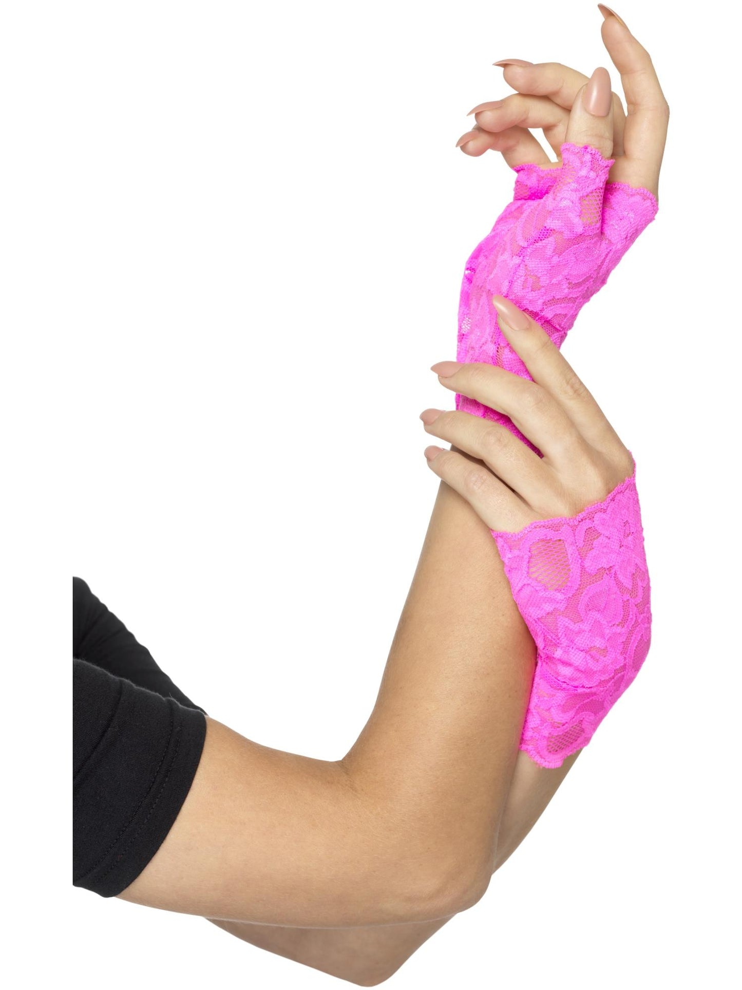 Smiffys 1980S 80s Fingerless Lace Gloves, Neon Pink für Damen