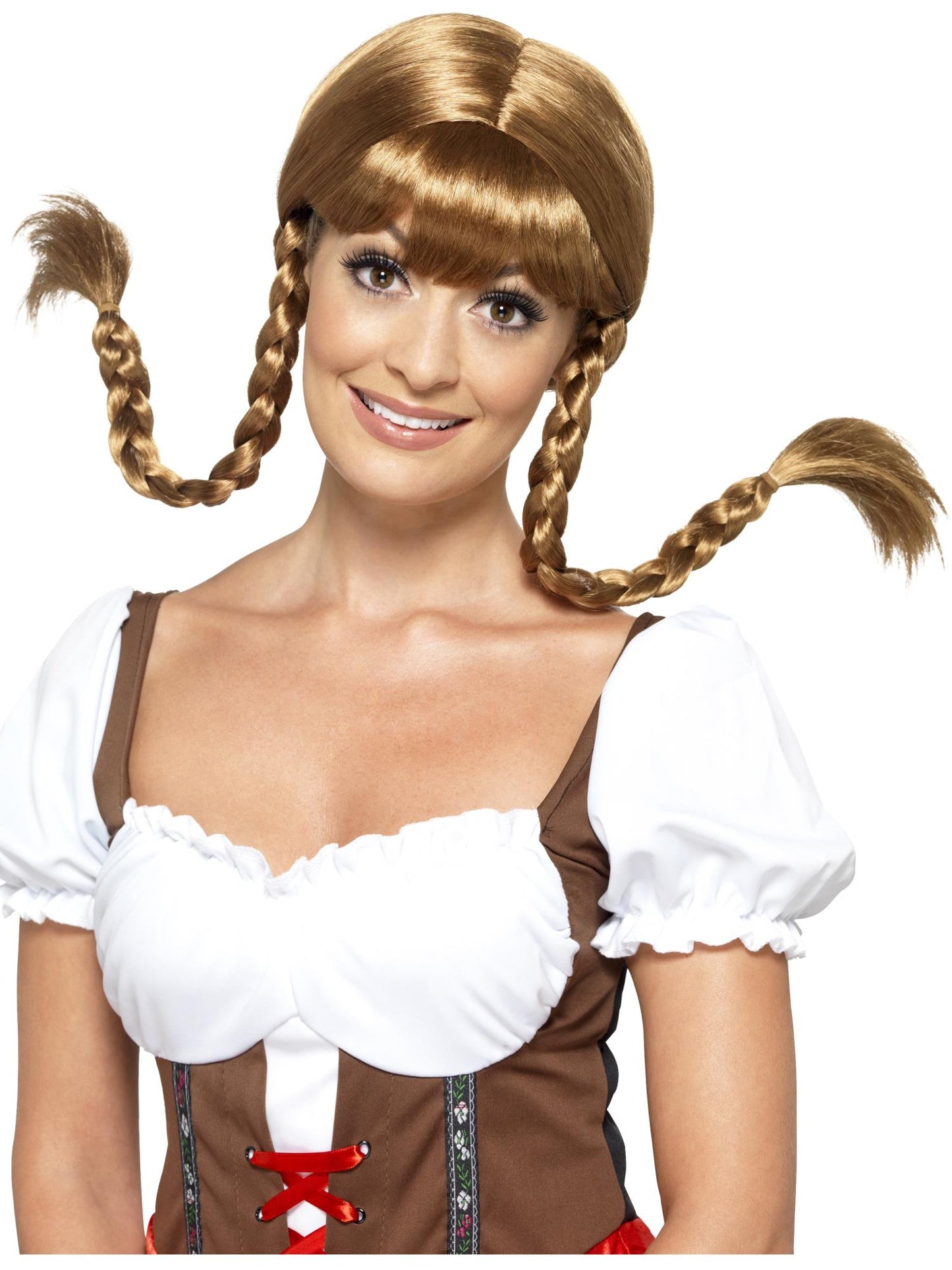 Smiffys Bavarian Babe Wig, Plaited, Brown für Damen