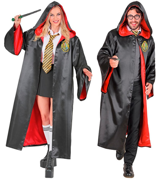 Zauberlehrling Kostüm mit Kapuzenrobe in Schwarz für Fasnacht