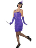 Smiffys Flapper-Kostüm violett für Damen mit Kleid, Stirnband und Handschuhen – Produktansicht
