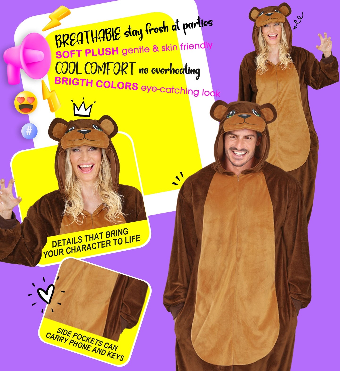 Plüsch Bär Kostüm Overall Onesie mit Kapuze