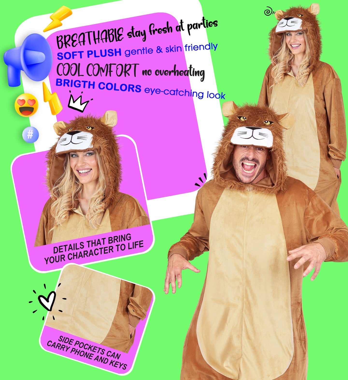 Plüsch Löwe Kostüm Overall Onesie mit Kapuze