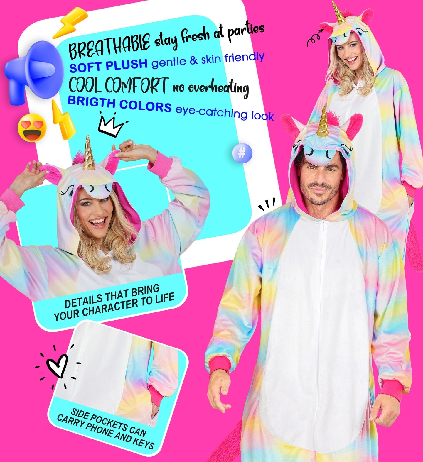Plüsch Einhorn Kostüm Overall Onesie mit Kapuze