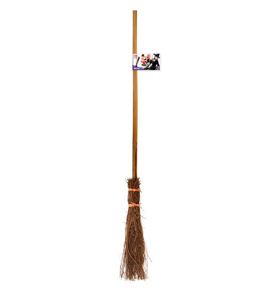 Hexenbesen 107 cm mit Holzstiel und natürlichen Borsten für Halloween und Fasnacht