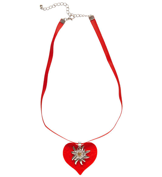 Bandkette mit rotem Herz und Strass-Edelweiss als Schweizer Schmuckdetail