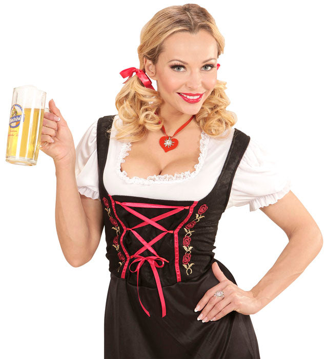 Bandkette mit rotem Herz und Strass-Edelweiss als Schweizer Schmuckdetail
