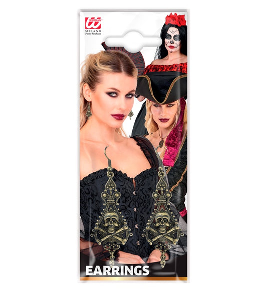 Ohrstecker Pirat Totenkopf mit gekreuzten Knochen auf schwarzem Hintergrund