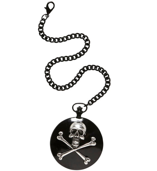 Piraten-Taschenuhr mit Totenkopf und gekreuzten Knochen an Kette