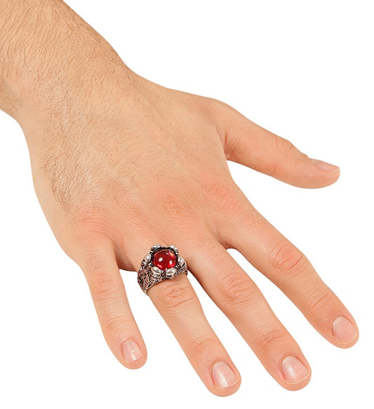 Totenkopf-Ring mit rotem Juwel als Piraten-Schmuck für Fasnacht