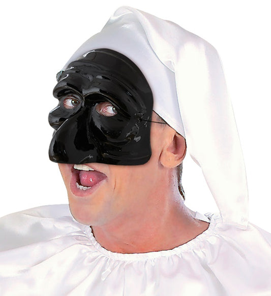Pulcinella Maske aus PVC mit markanter Nase für Fasnacht und Karneval