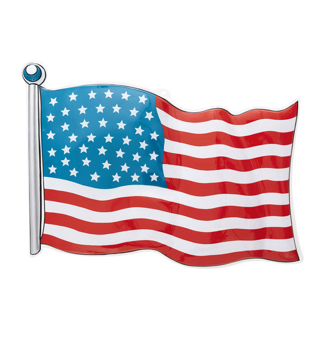 PVC-Fahne USA 62x44 cm mit leuchtenden Farben auf weissem Hintergrund
