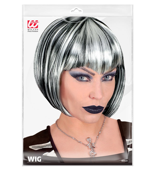Schwarz-weisse Perücke für Halloween und Fasnacht