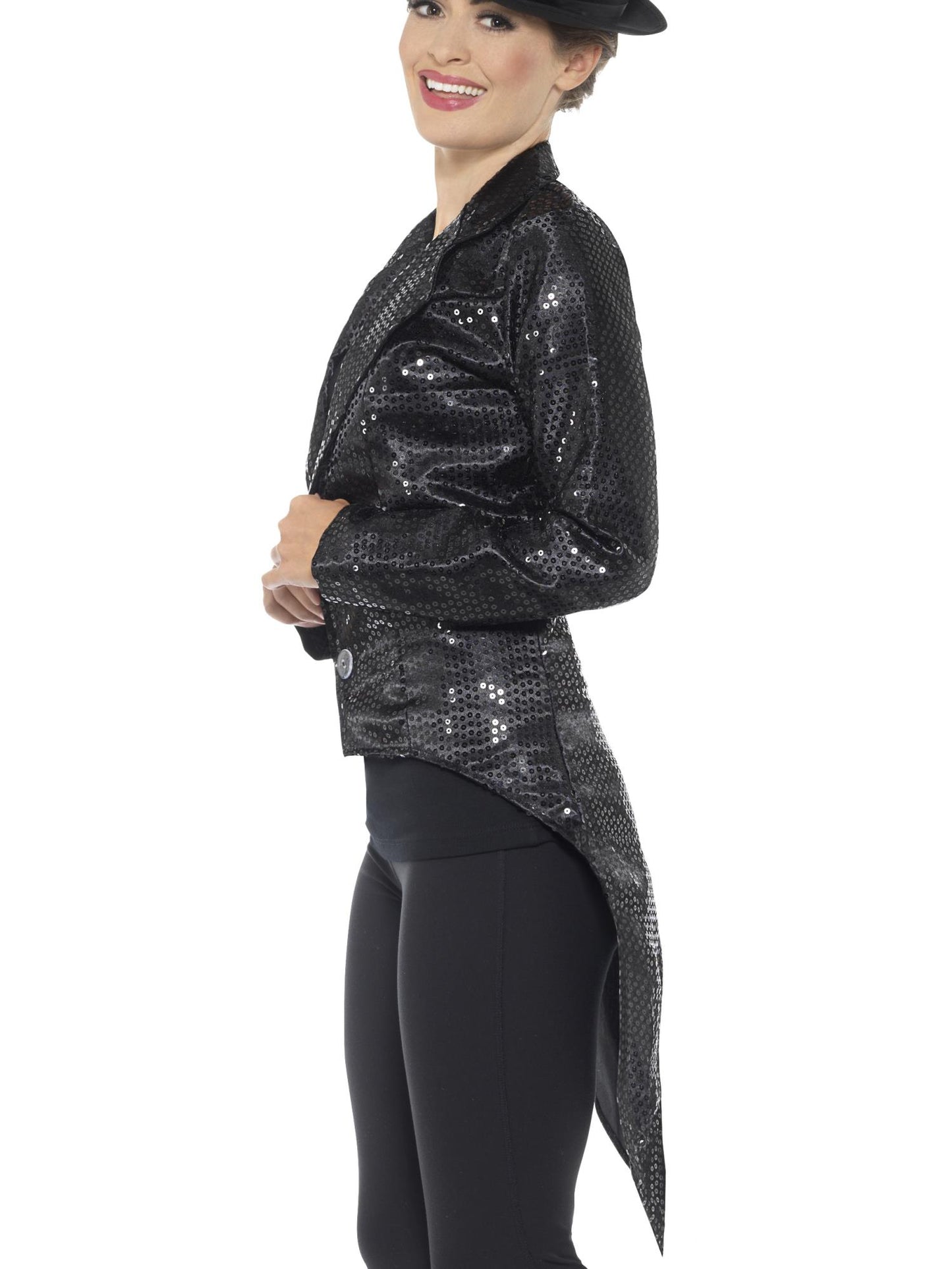 Smiffys PARTY Sequin Tailcoat Jacket, Ladies, Black CS für Damen