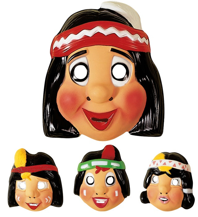 Indianer-Maske aus Kunststoff in bunten Farben, 4 verschiedene Modelle