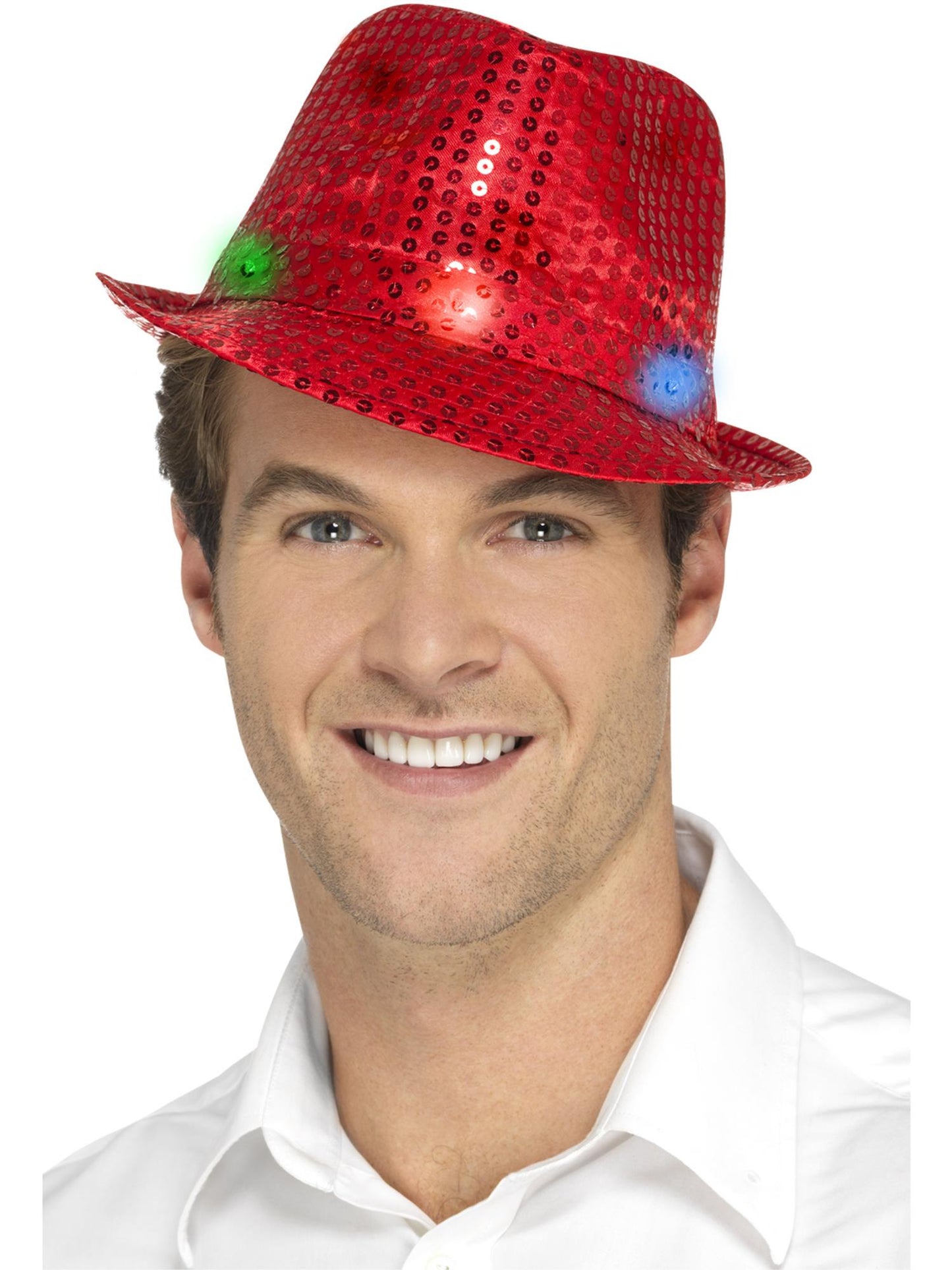 Smiffys PARTY Light Up Sequin Trilby Hat, Red für Unisex