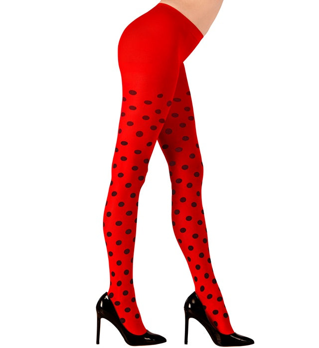 Strumpfhose mit Marienkäfer-Motiv in Rot und Schwarz, 70 DEN blickdicht