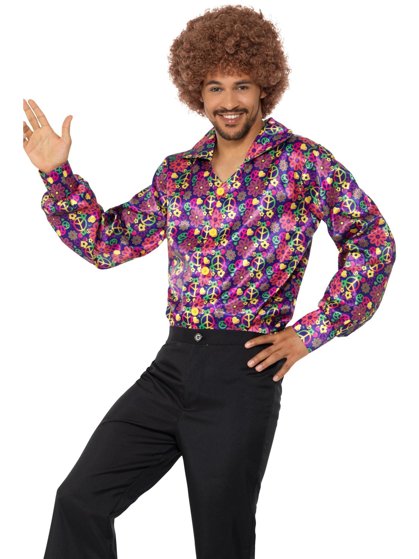 Smiffys 1960S 60s Psychedelic CND Shirt, Multi-Coloured CS für Herren