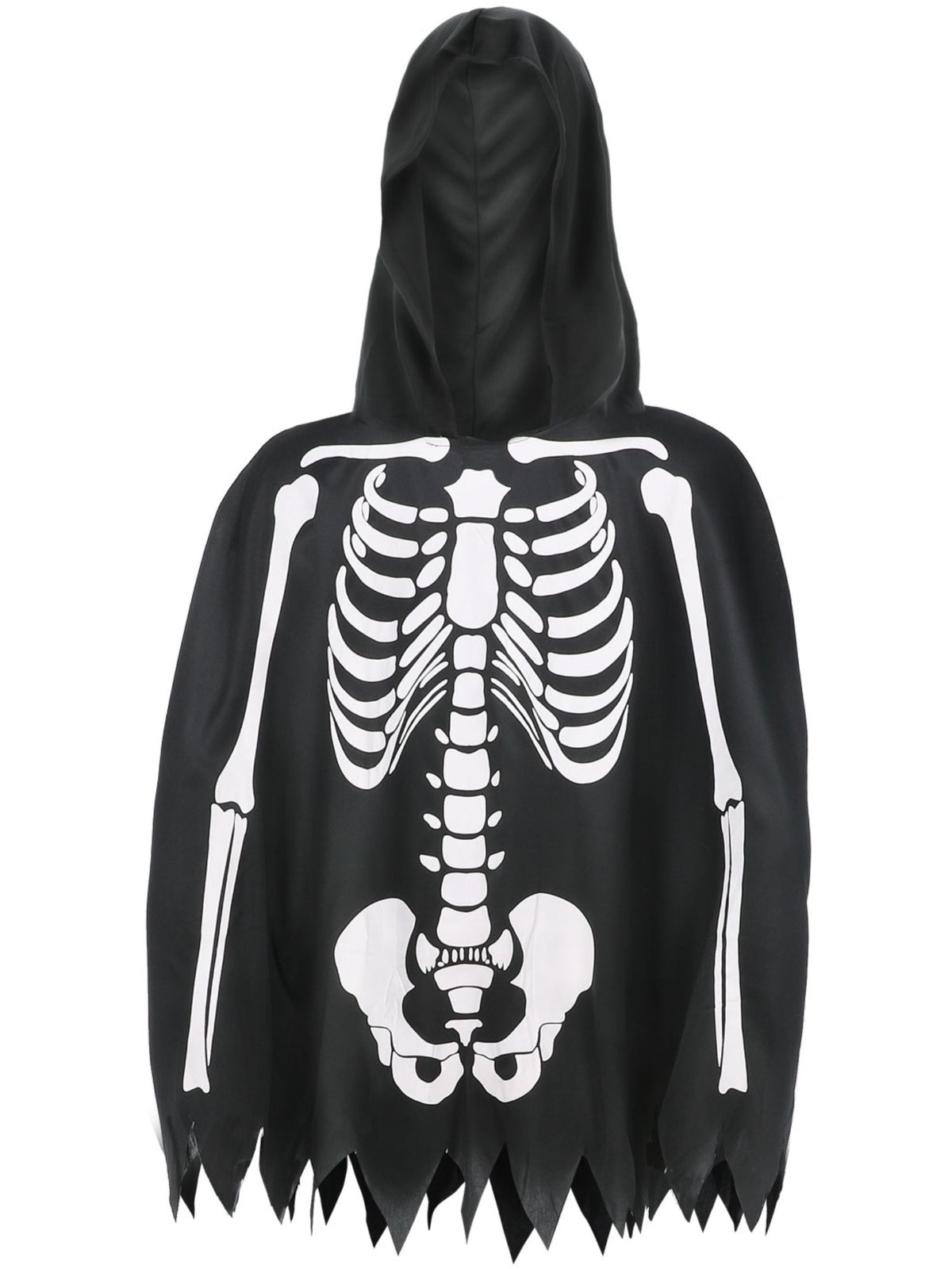 Smiffys Skeleton Kit in Schwarz mit Skelett-Poncho und Handschuhen – Detailansicht
