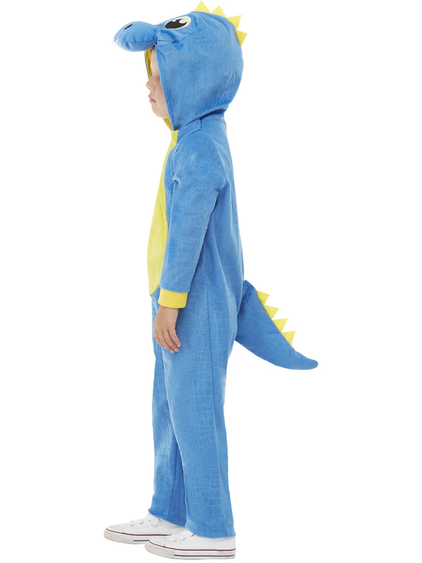 Smiffys blaues Dinosaurierkostüm für Kleinkinder mit Kapuzen-Overall – Seitenansicht