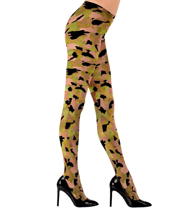 Camouflage Strumpfhose 40 DEN mit Tarnmuster für Fasnacht und Mottoparty