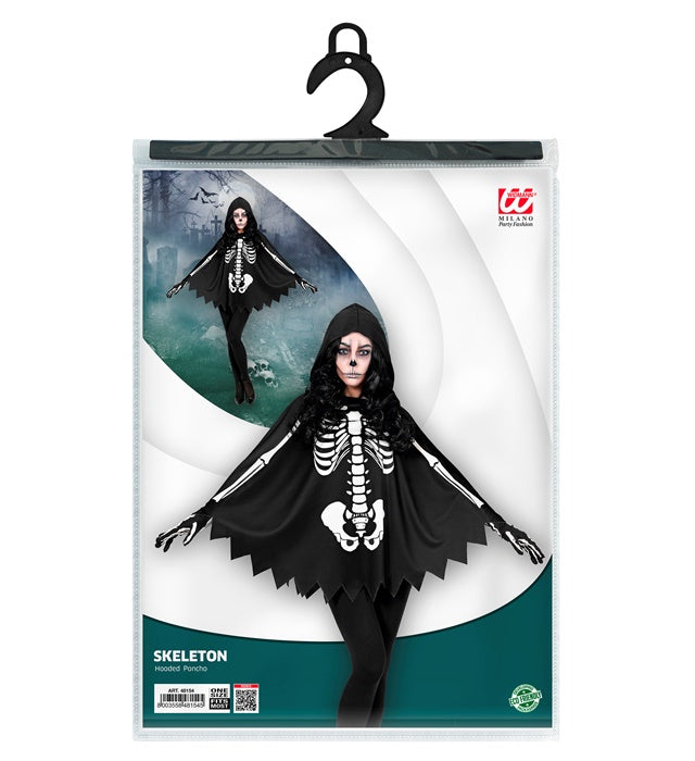 Skelett-Poncho mit Kapuze in Schwarz-Weiss für Halloween und Fasnacht