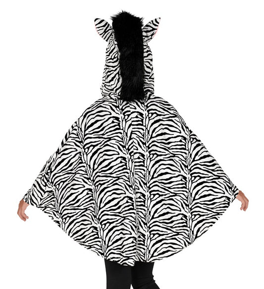 Zebra Poncho mit Kapuze schwar-weiß gestreift als Fasnachtskostüm