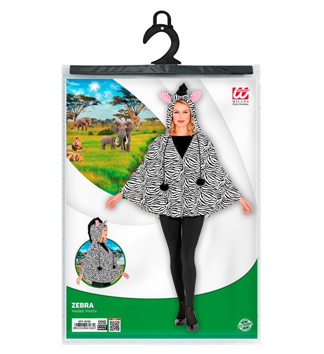 Zebra-Poncho mit Kapuze in schwarz-weißem Streifenmuster