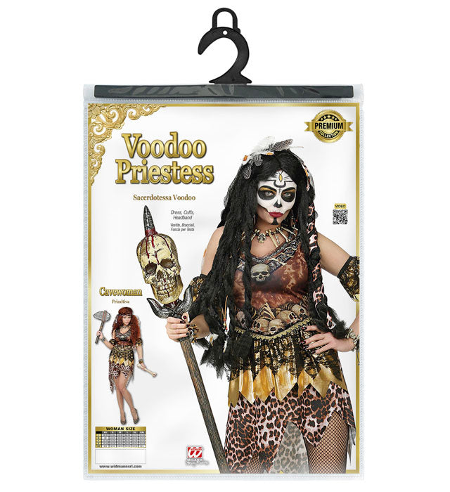 Voodoo Priesterin Kostüm mit schwarzem Kleid, Armstulpen und Stirnband
