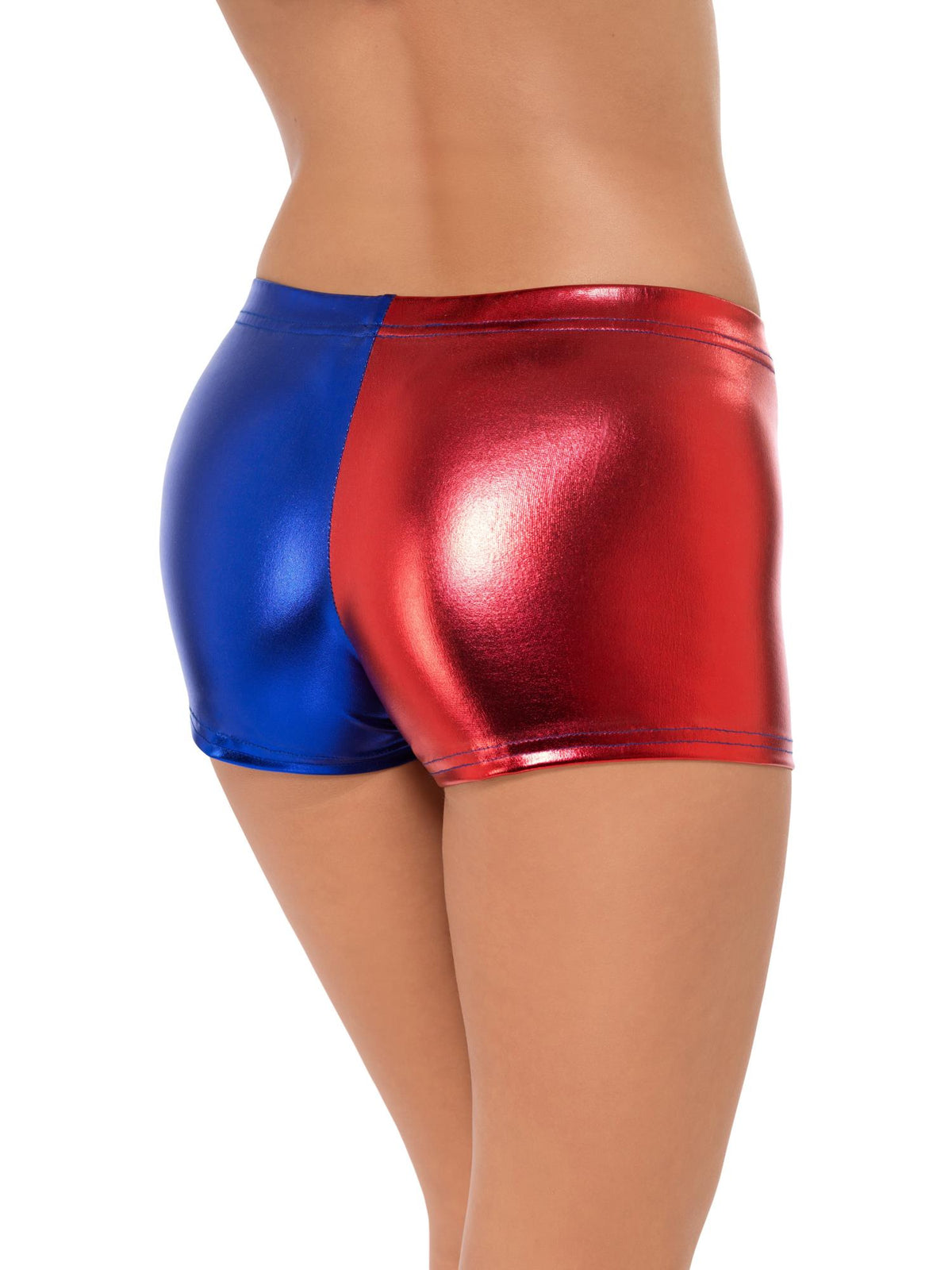Smiffys HARLEQUIN Miss Jester Whiplash Shorts in Rot und Blau fuer Damen – Detailansicht