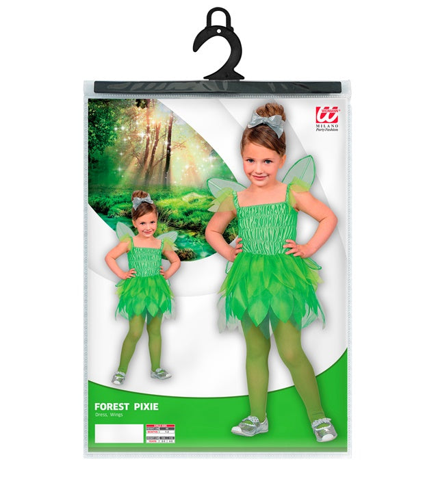 Kleines Waldfee-Kostüm mit grünem Kleid und Flügeln für Kinder