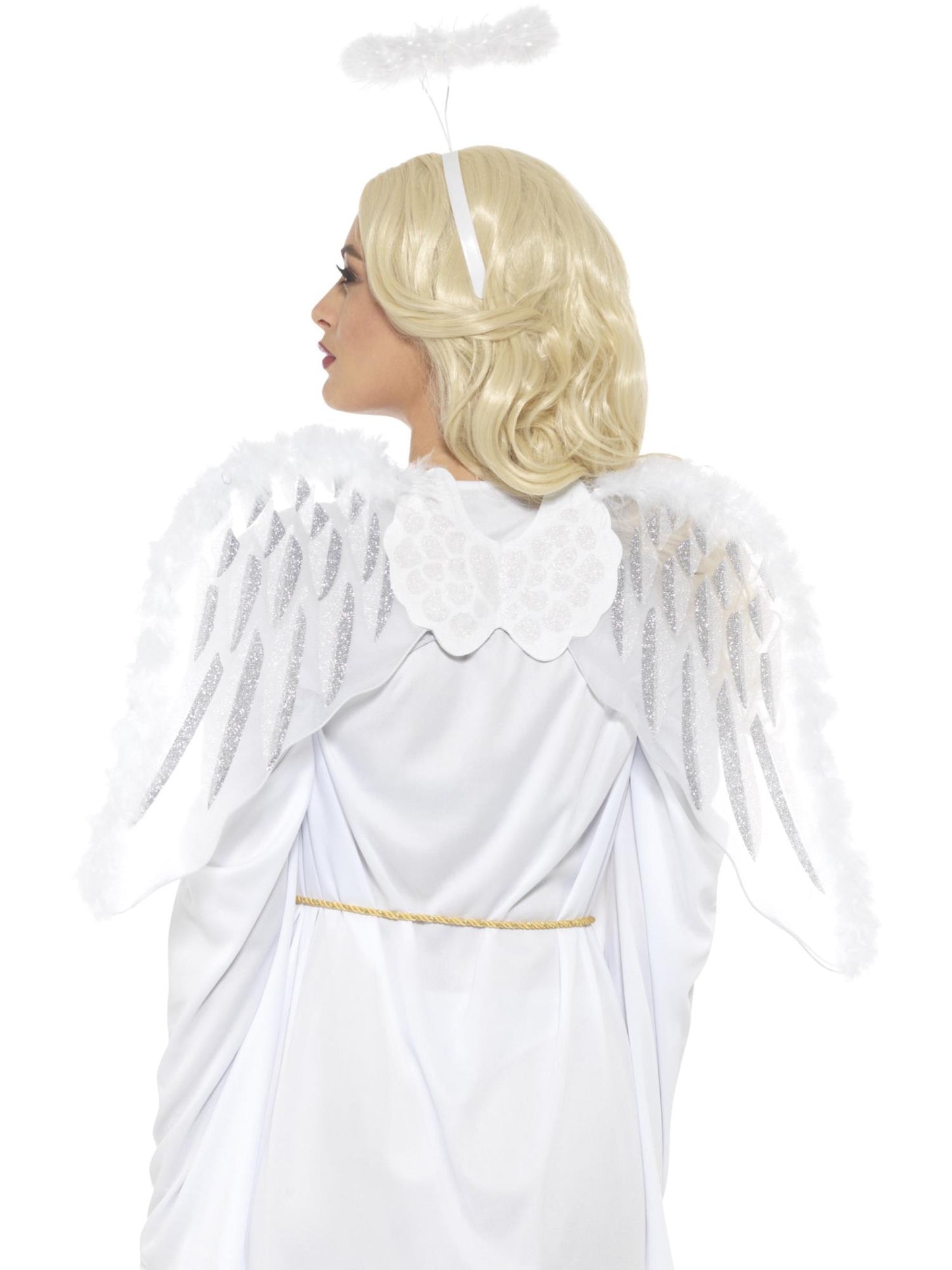 Smiffys Pure Angel Set mit weissen Engelsflügeln und Marabu-Heiligenschein für Damen