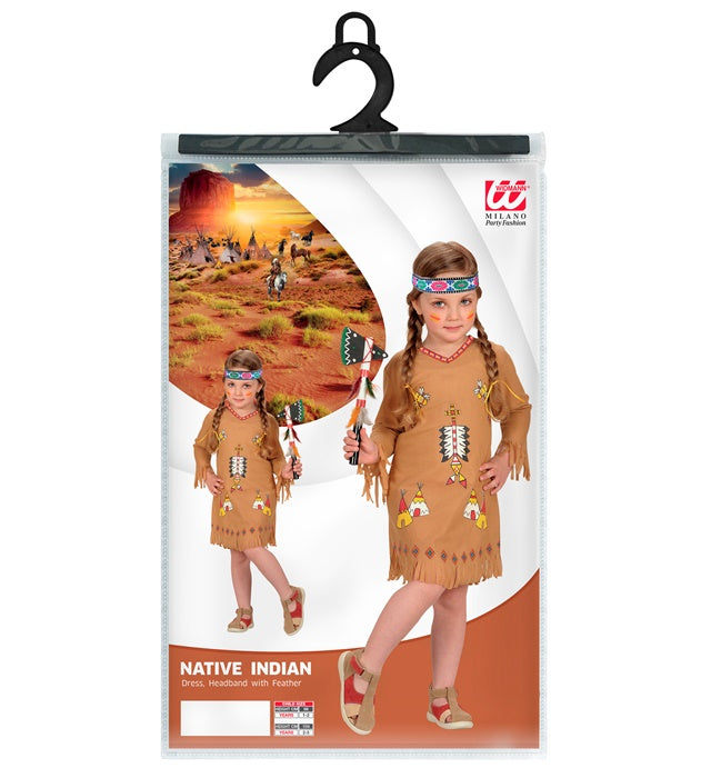 Indianerinnen-Kostüm bestehend aus Kleid und Stirnband für Fasnacht
