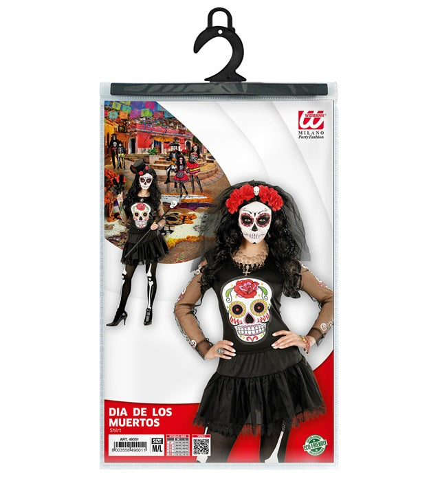 Día de los Muertos Bluse mit traditionellem mexikanischem Muster in leuchtenden Farben