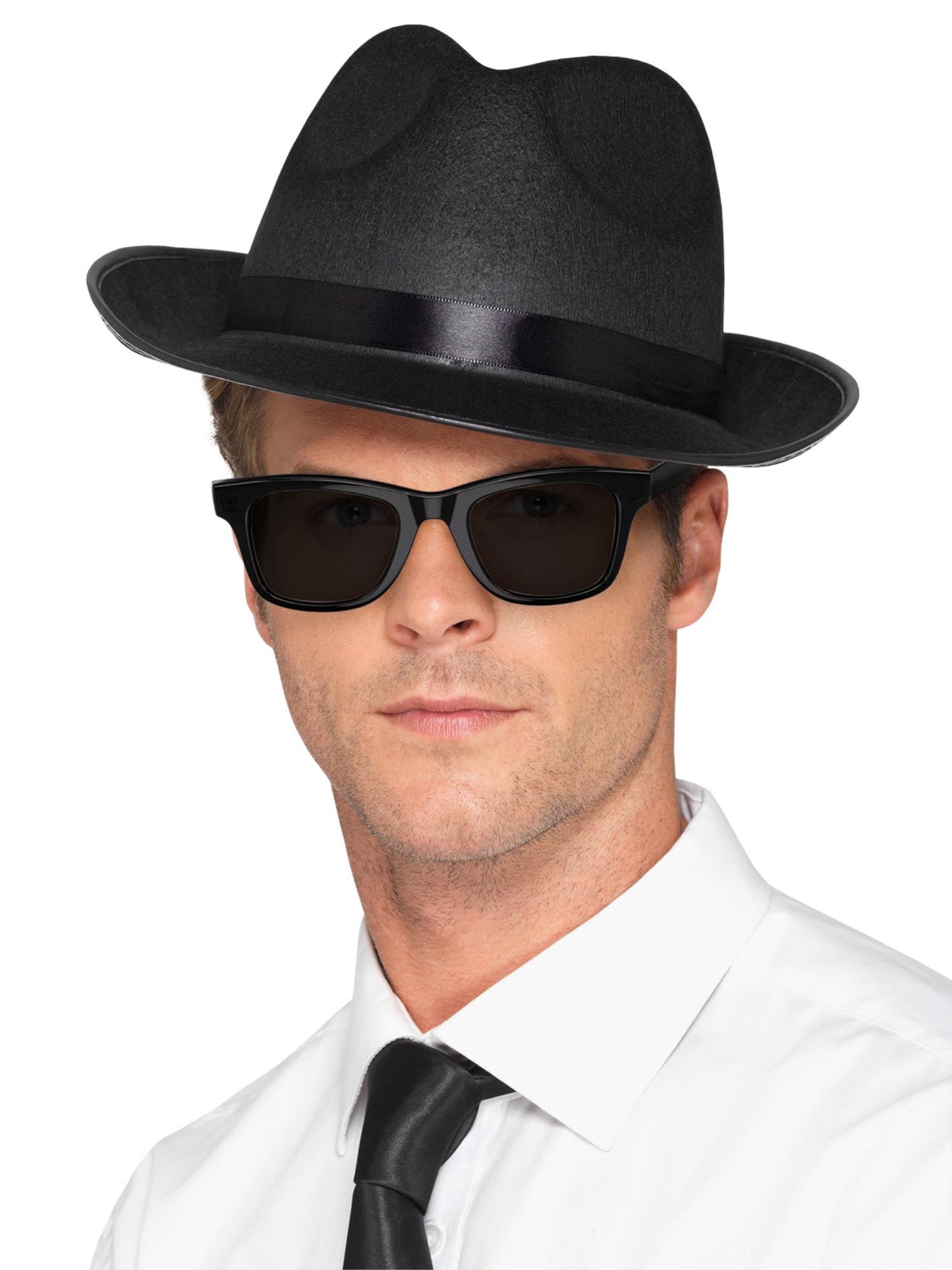 Smiffys schwarzer Gangster Fedora-Hut mit breiter Krempe