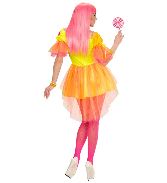 Neon Fantasy Girl Kleid in leuchtenden Farben für Fasnacht und Mottoparty
