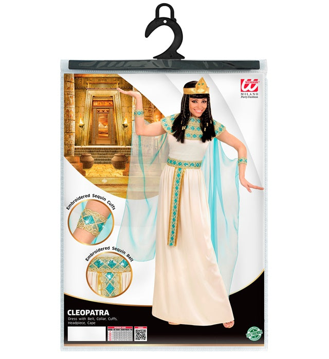 Cleopatra-Kostüm mit Kleid, Gürtel, Armbändern, Stirnband und Umhang