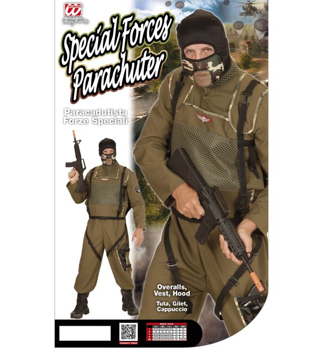 Fallschirmspringer Special Forces Kostüm Overall mit Weste und Kapuze in Tarnoptik